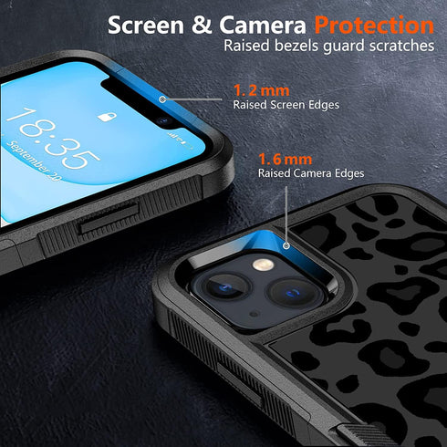 Designed for iPhone 13/iPhone 14 Black Leopard Case, Heavy Duty Protection Shockproof Dropproof Case, Cute Black Leopard Cheetah Cover for Women G...