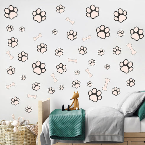 Dog Paw Print Stickers Glow in The Dark Wall Decals Pup Dog Room Decor Stickers Vinyl Dog Paw Bone Wall Decals Removable Animal Footprint Decal fo...