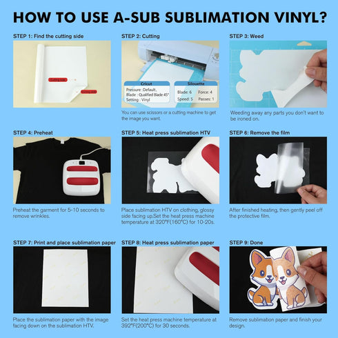 A-SUB Sublimation HTV for Dark and Light Fabric, 12" X 10FT Matte Sublimation Vinyl, White HTV Vinyl for Sublimation on Cotton Fabric - T-Shirt, P...