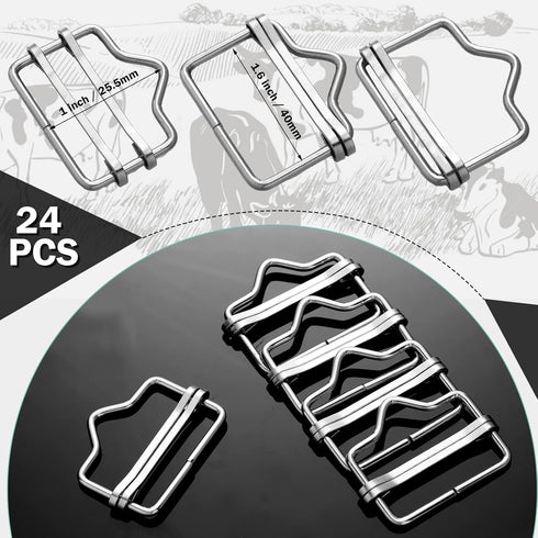 24 Pieces 1.6 Inches Electric Fence Poly Tape Splicer Polytape Buckle Stainless Steel Electric Fence Connectors for Outdoor Electric Fence, Silver...