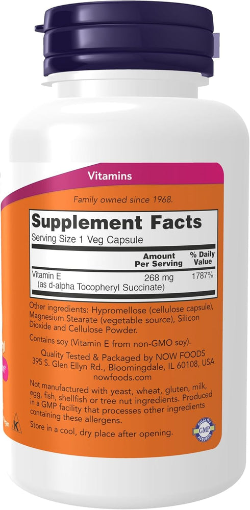 NOW Supplements, Vitamin E-400 IU D-Alpha Tocopheryl, Dry, Antioxidant Protection*, 100 Veg Capsules...