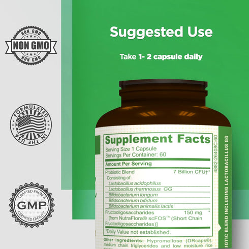 Digestive Health Supplement,Daily Probiotic 7 Billion CFUs per Capsule,5 Essential Strains Including Lactobacillus GG. Supports Intestinal and Imm...