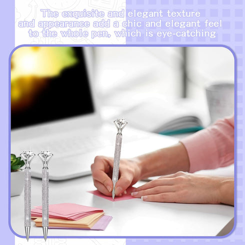 10 Pcs Big Diamond Pens with Crystal Bling Rhinestone Metal Glitter Ballpoint Pens Black Ink Retractable Cute Fancy Wedding bridal shower Gift Off...