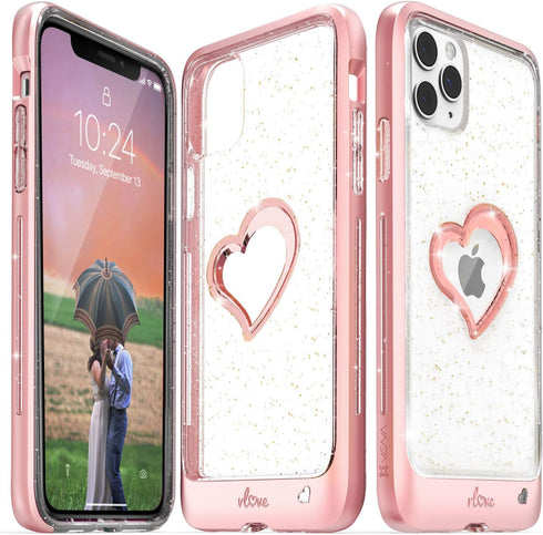 VENA vLove Glitter Clear Case Compatible with Apple iPhone 11 Pro Max (6.5"-inch 2019), Heart Shape (CornerGuard Protection) Dual Layer Slim Hybri...