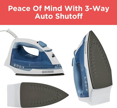 BLACK+DECKER Easy Steam Compact Iron for Clothes, Automatic Shutoff, Nonstick Plate, Light Weight, 1200 Watts...