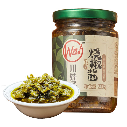 BAILINHOU Sichuan Flame Roasted Diced green chiles sauce asian 8.28oz/235g, chuanwazi green chilis canned imported of china...