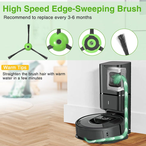 Replacement Parts for i'Robot Roomba i3 i7 E5 j7 i4 i7+ i3+ i4+ i6 i6+ i8 i8+ E6 E7, E & I & j Series Vacuum Cleaner, 2 Set Rubber Brushes & 8 HEP...