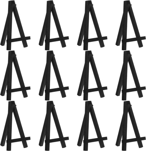12 Pieces 5 Inch Mini Wood Display Easel, Holder for Small Canvases, Cards, Photos, Notices, etc. (Black)...