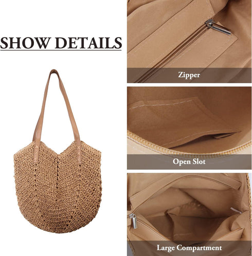 Oweisong Women Straw Beach Bag Large Summer Purse Woven Straw Handbags Tote Shoulder Bag for Vacation Travel...