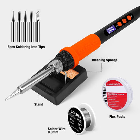 Soldering Iron Kit, 90W LED Display Adjustable Temperature Soldering Iron Automatic Sleep Mode Soldering Gun with 5PCS Tips, Solder Wire, Stand, F...