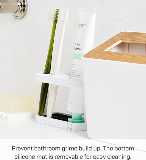 YAMAZAKI home 6802 Toothbrush and Toothpaste Holder for Bathroom Countertop, One Size, White...