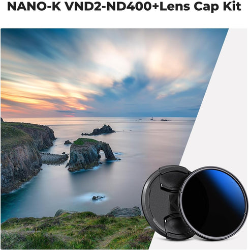 K&F Concept 52mm Variable ND Camera Lens Filter ND2-ND400 (1-9 Stops) + Filter Cap + Cleaning Cloth 18 Multi-Layer Coatings Adjustable Neutral Den...