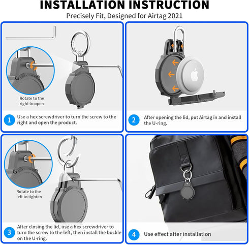 2 Pack Secure lock AirTag Holders, Waterproof Airtag Keychain Full Protective Anti-Scratch Airtag Case Hard Shell Hidden for Luggage, Backpack, Ke...