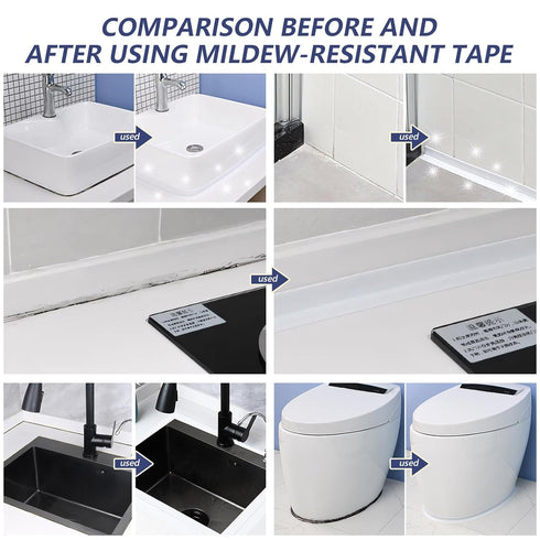 Self-Adhesive Caulk Tape - Waterproof Sealing Tape for Kitchens, Bathrooms, Toilets, and Showers - Easy to Apply, Flexible PVC Sealant Tape, White...
