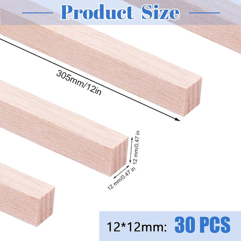 30 Pieces Balsa Wood Sticks 1/2 x 1/2 x 12 Inch Wood Strips Balsa Square Wooden Dowels Hardwood Unfinished Wood Sticks for Crafts DIY Projects Mod...