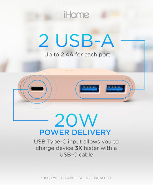 iHome 32W AC Pro Multi Port USB Wall Charger Block - Charging Station for Multiple Devices with 3 USB Ports (1 USB-C, 2 USB-A) - Fast Charging, Un...