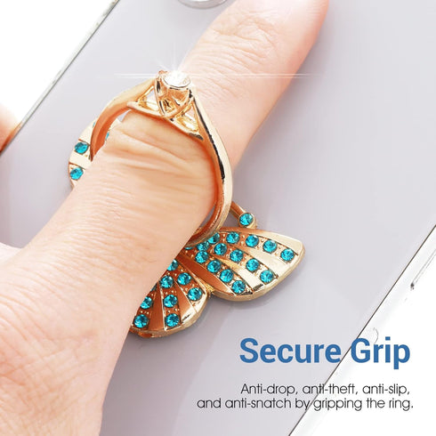 Cell Phone Ring Holder Stands, 4 Pcs Butterfly Phone Ring Holders with Rhinestones Glitter Butterfly Finger Kickstand Metal Hand Grip with Knob Lo...
