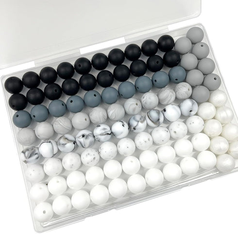 100pcs 15mm Silicone Beads,Bulk Rubber Beads for Keychain Making,Beads for Pen Bracelet Lanyard Making DIY kit (Achromatic)...