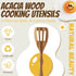 Acacia Wood Spoons for Cooking - 6 Piece Non Stick Wooden Spoon Set - with Slotted Spoon, Salad Fork, Spatula, Pasta Server-Natural Wood Kitchen U...