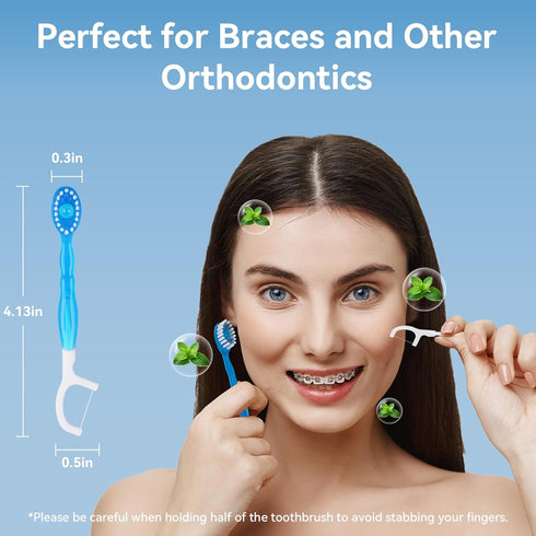 Disposable Mini Travel Toothbrushes, 5-in-1 Pre-Pasted Mini-Brush+Floss+Pick+Tongue Scraper, Prepasted On The Go Toothbrush for Travel, Portable T...