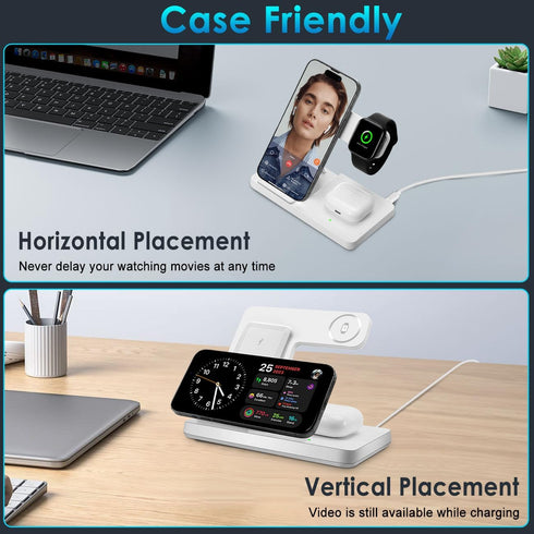 Wireless Charger, 3 in 1 Charging Station for Multi Devices, Charging Stand Dock for iPhone 8-16 Series, Apple Watch, AirPods Pro 3 2 with Adapter...