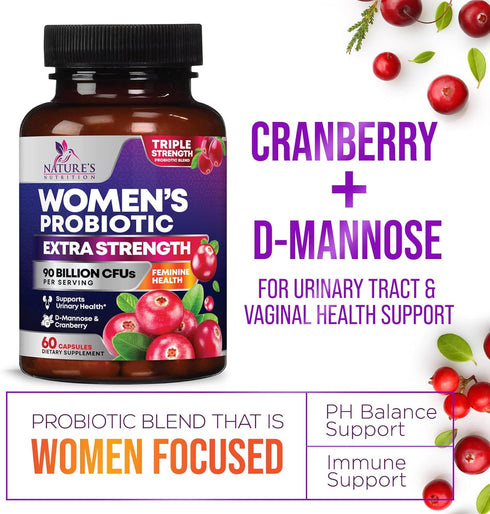 Probiotics for Women with Prebiotics - Women's Probiotic Blend Formulated for Digestive, Vaginal PH, Urinary & Immune Health Support, 90 Billion C...