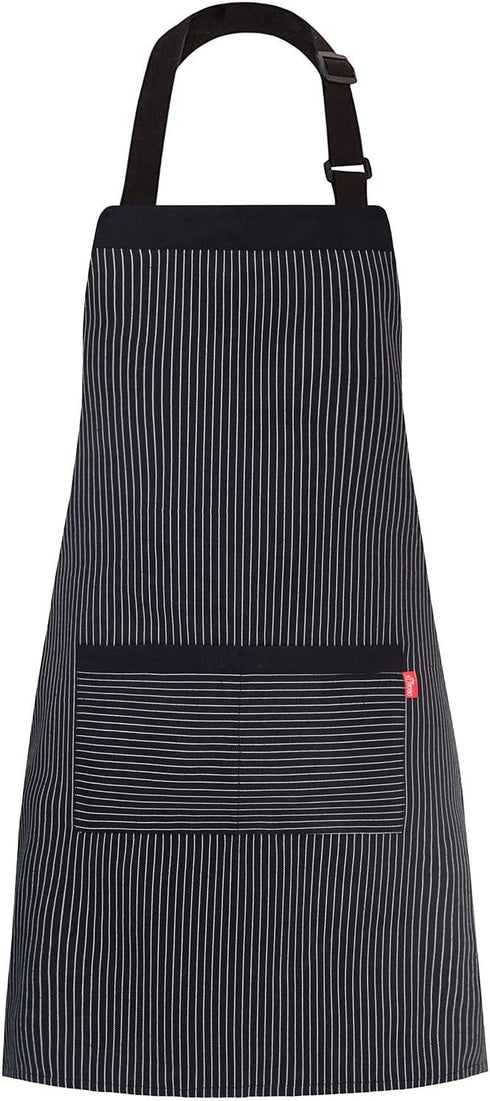 Aprons for Women and Men, Kitchen Chef Apron with 2 Pockets and 40" Long Ties, Adjustable Bib Apron for Cooking, Serving - 32" x 28" - Black/White...