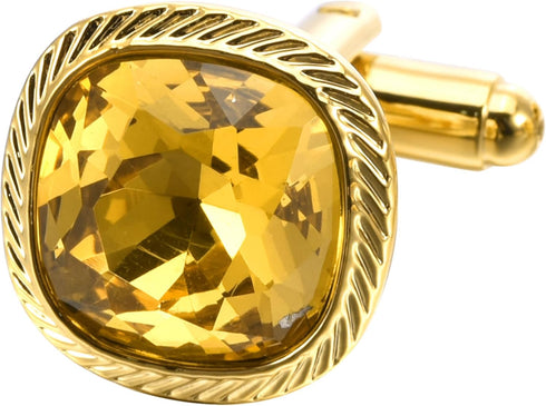 Yellow Zircon Gemstone Cufflinks for Men Lady In Gift Case 14K Gold Plated Square Men's Cufflinks Jewelry Set for Wedding Anniversary Business Par...
