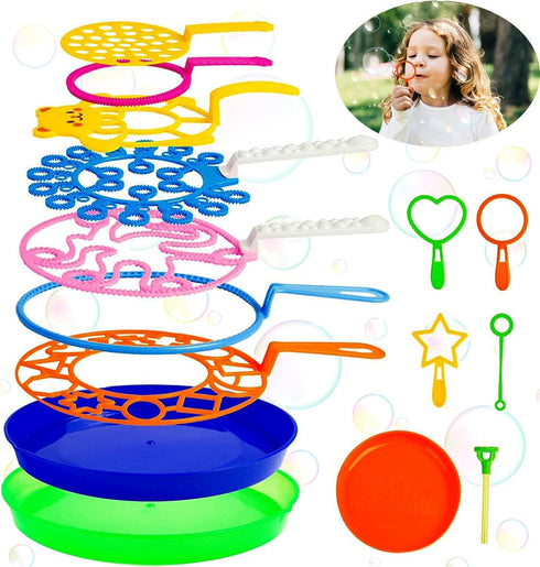 Roberly Bubble Wands Set, 15 Pack Big Bubble Wand Toy Set with Tray Bulk Funny Bubble Making Toys for Kids - Summer Outdoor Bubble Toys & Also Gif...