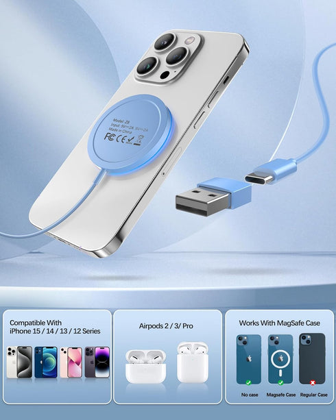 Magnetic Wireless Charger Fast Apple Mag-Safe Charger for iPhone 15 Pro Max/15 Pro/15/15 Plus/14/13/12 Series AirPods 3/2/Pro/Pro 2 LED Magnet Cha...