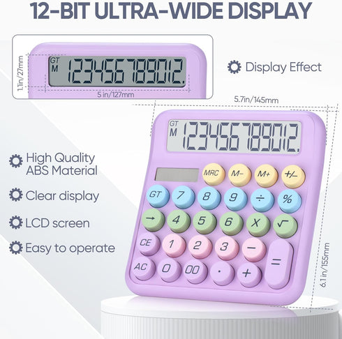 Desktop Calculator 12 Digit,Dual Solar Power and Battery,and LCD Display, Big Buttons, for Home, Office, School, Class and Business, 4 Function Sm...