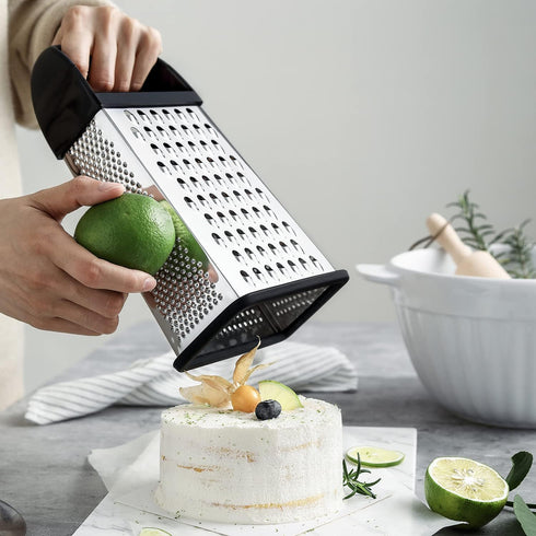 Spring Chef Professional 10" Parmesan Cheese Grater With Container, Stainless Steel & Soft Grip Handle, 4 Sided Kitchen Cheese Shredder, Handheld ...
