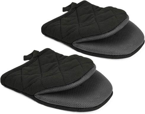 Mini Oven Mitts, 2 Pack Heat Resistant 300 ºF Little Oven Gloves Pot Holder Neoprene Cotton Trivet for Kitchen Cooking - Non-Slip Grip, Hanging Lo...