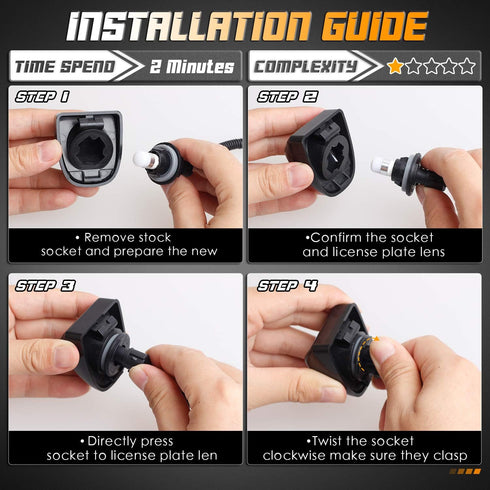 HERCOO LED License Plate Lights Cover Lens Socket Rear Lamp Wire Harness Compatible with Silverado Sierra Avalanche Suburban Escalade Yukon GMC Ca...