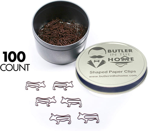 Cow Bull Shaped Paper Clips Great for Paper Clip Collectors or Office Gift - Comes in Round Tin with Lid and Gift Box (Brown 100 Count)...