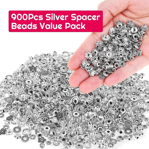 Cridoz Metal Spacer Beads for Making Bracelet, Necklace, Jewelry Making and Findings Accessories, 900Pcs, Silver...