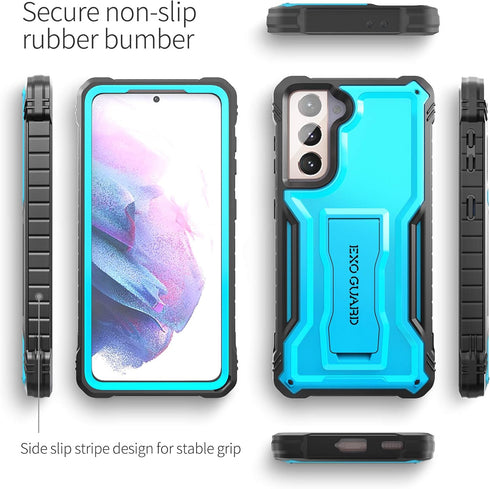 ExoGuard for Samsung Galaxy S21 Plus 5G Case, Rubber Shockproof Full Body Cover Case for Samsung S21 Plus Phone 6.7 Inch, Built-in Kickstand (Blue...