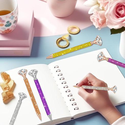 12 Pcs Big Diamond Pens with Crystal Bling Rhinestone Pen Metal Diamond Ballpoint Pens Black Rhinestone Ink Pens for Women Wedding Bridal Shower f...