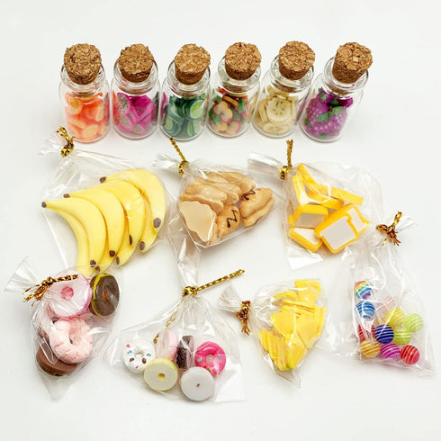 13 Packs Cute 1:12 Miniature Dollhouse Food Lollipop Toast Cheese Bread Donut Fruit Slice Jar Glass Bottle Mini Kitchen Scene Model Simulation DIY...