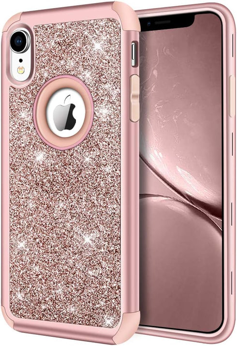 Hython Compatible with iPhone XR Case, Heavy Duty Full-Body Defender Protective Bling Glitter Sparkle Hard Shell Armor Hybrid Shockproof Silicone ...