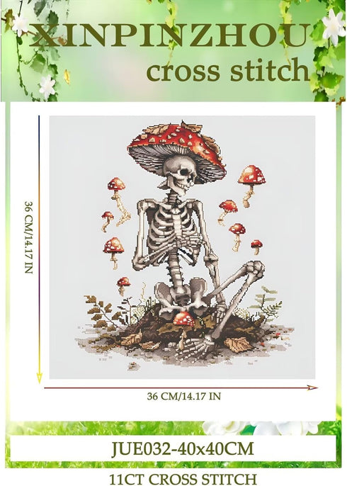 Xinpinzhou Skeleton 11ct Cross Stitch Kits, 11 CT Funny Pre Printed Counted Stamped Cross Stitch Embroidery Needlepoint Needlework Patterns Kits f...