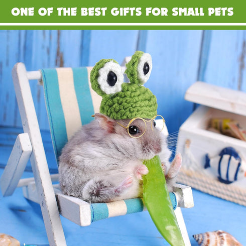 8 Pcs Hamster Hat Pet Round Costume Glasses Includes 4 Pcs Knitted Small Animals Hat with Adjustable Strap and 4 Pairs of Pet glasses for Small An...