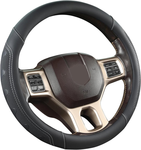 GIANT PANDA Car Steering Wheel Cover for RAM 1500 2500 3500, Compatible with Dodge RAM 15.5-16 inches - Black+Gray Line...