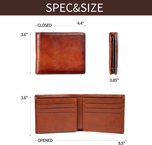 Men's Real Leather RFID Blocking Bifold Wallet Stylish Anti Theft Security (Brown-02)...