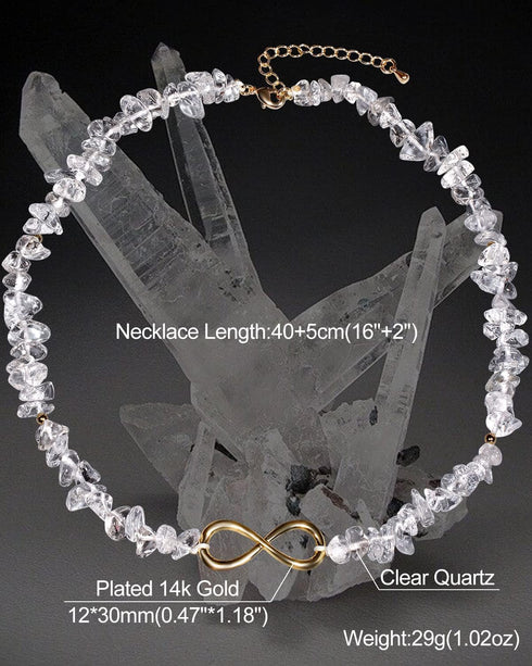 XUUU Choker Necklace for Women Men Infinity Charm Plated 14k Gold Tumbled Clear Quartz Natural Energy Healing Crystals and Gemstones Necklaces...