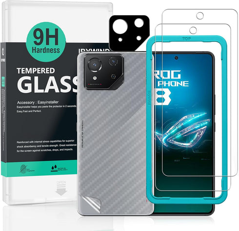 Ibywind 2 Pack Screen Protector for Asus ROG Phone 8 5G 6.78",9H Hardness Tempered Glass,with 1Pc Camera Lens Protector,1Pc Back Carbon Fiber Film...