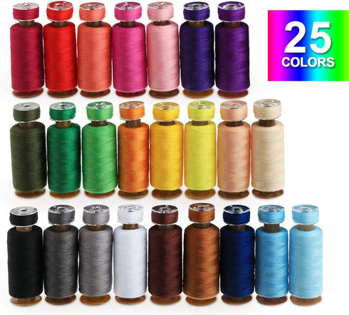 ilauke 50Pcs Bobbins Sewing Threads Kit, 400 Yards per Polyester Thread Spools, Prewound Bobbin with Case for Brother Singer Janome Machine, 25 Co...