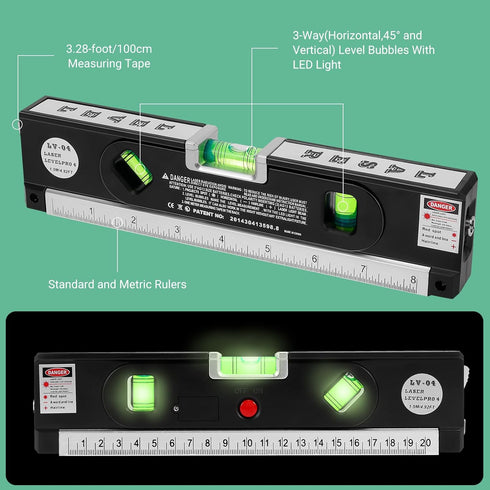Laser Level,2-in-1 Laser Level with 100Ft Point & 30Ft Line with Metric Rulers for Picture Hanging cabinets Tile Walls,Magnetic Laser Level Line T...