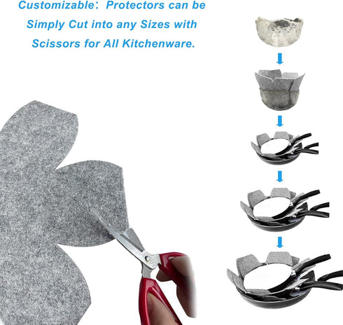 Pot and Pan Protectors, 6 Pack Pan Protectors in 3 Sizes, Pot Separator for Stacking, Anti-Slip Pan/Pot Dividers to Avoid Stratching or Marring, P...