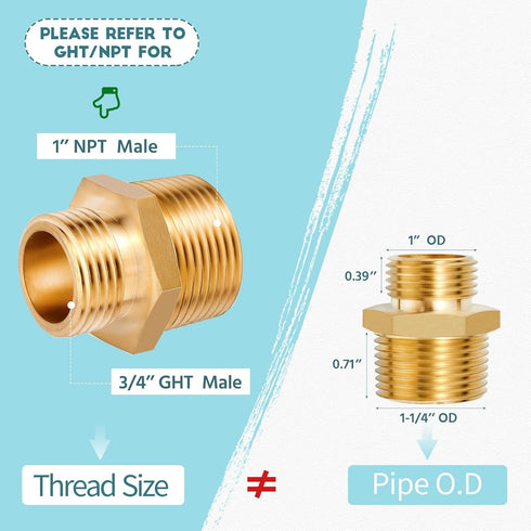 3/4" GHT Male x 1" NPT Male LF Brass Garden Hose Fittings Connectors Adapter, Repair Water Hose Connector (Pack of 2)...